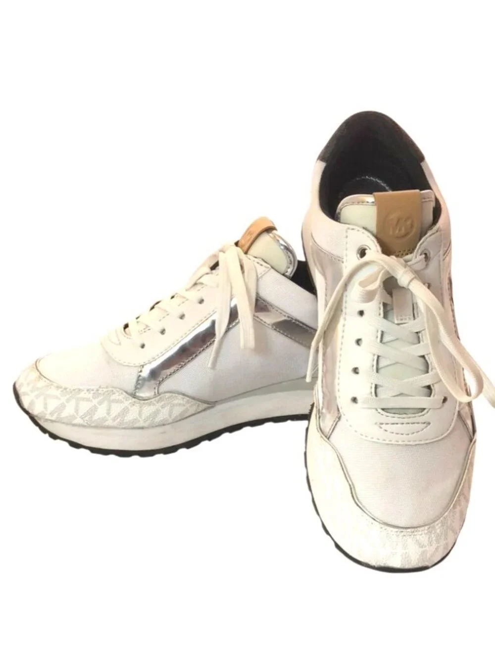 Michael Kors Maddy Two-Tone Gray & Silver Signature Logo & Mesh Trainers Size 6